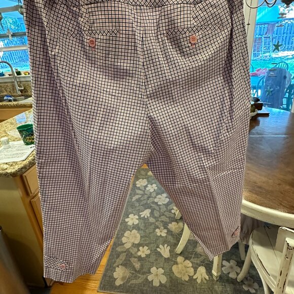 New with Tags! - Talbots Signature Capris Women's Size 16 WP Blue Pink Check Mid - Picture 2 of 4